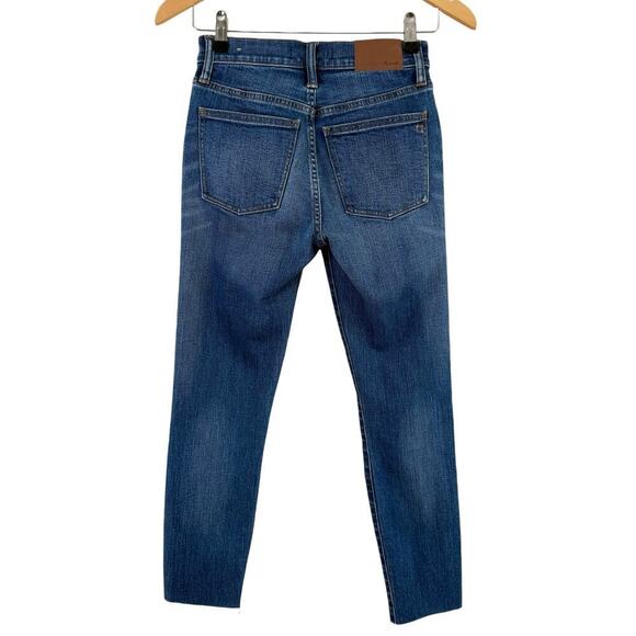 Madewell 9" High-Rise Skinny Crop Blue Jeans Cutoff Hem Distressed Knee, Size 24 - Picture 8 of 11